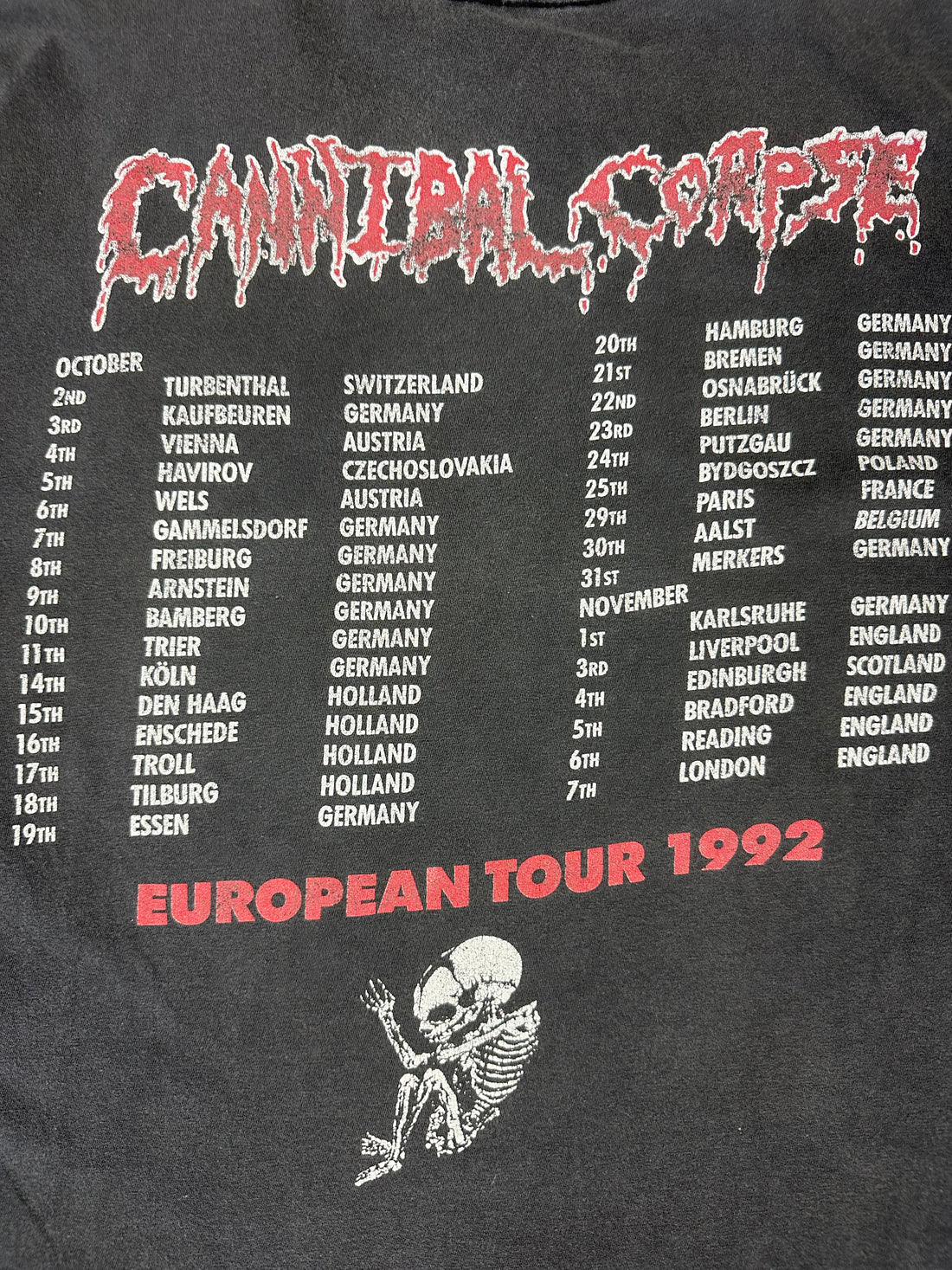 Vintage 1992 Cannibal Corpse Euro Tour T-Shirt